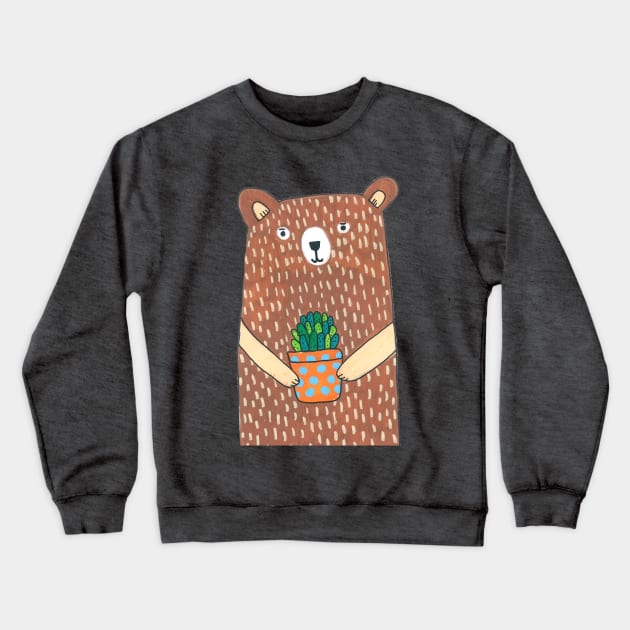 Cute Bear Holding His Plant Crewneck Sweatshirt by DoodlesAndStuff